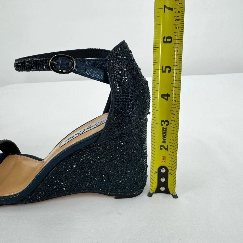 Black Beaded Ankle-Strap Wedge Sandals